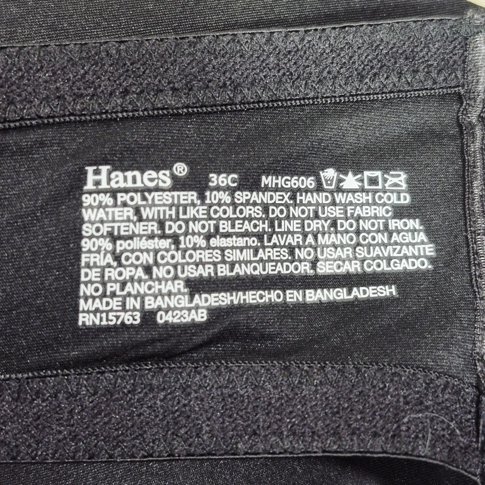 36C Hanes MHG606 Invisible Look Convertible‎ Underwire Bra Black